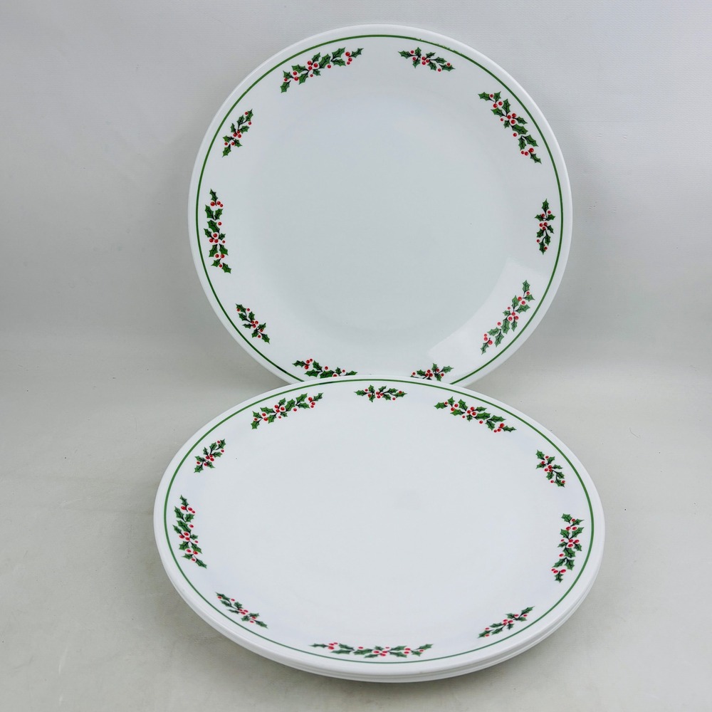 Corelle Holly Days 4 Dinner Plate Lot Christmas Holiday Berry Black Stems 10.25"
